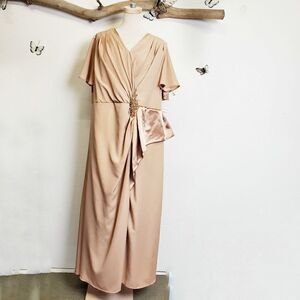Roamans taupe jeweled special occasion long dress